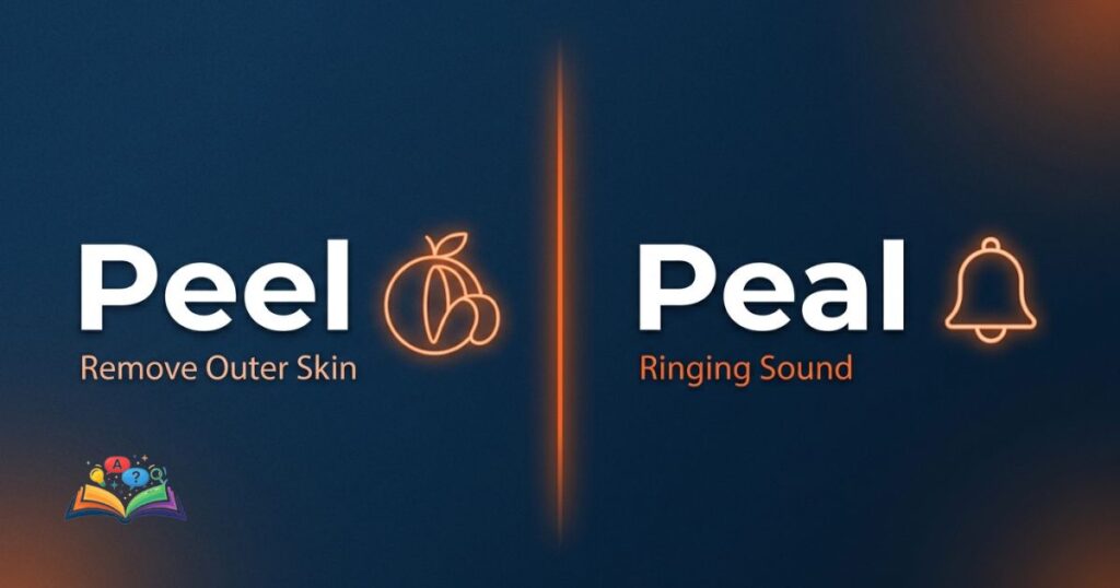 Split comparison image showing peel for removing skin and peal for ringing bells