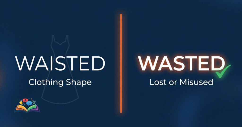 Side-by-side comparison showing when to use waisted and wasted with clear context labels