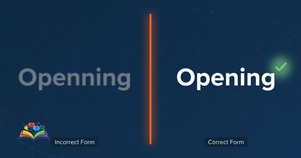 Comparison of opening vs openning showing correct spelling opening highlighted