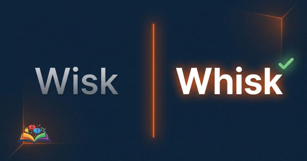 Split comparison image showing whisk as the correct spelling and wisk as incorrect