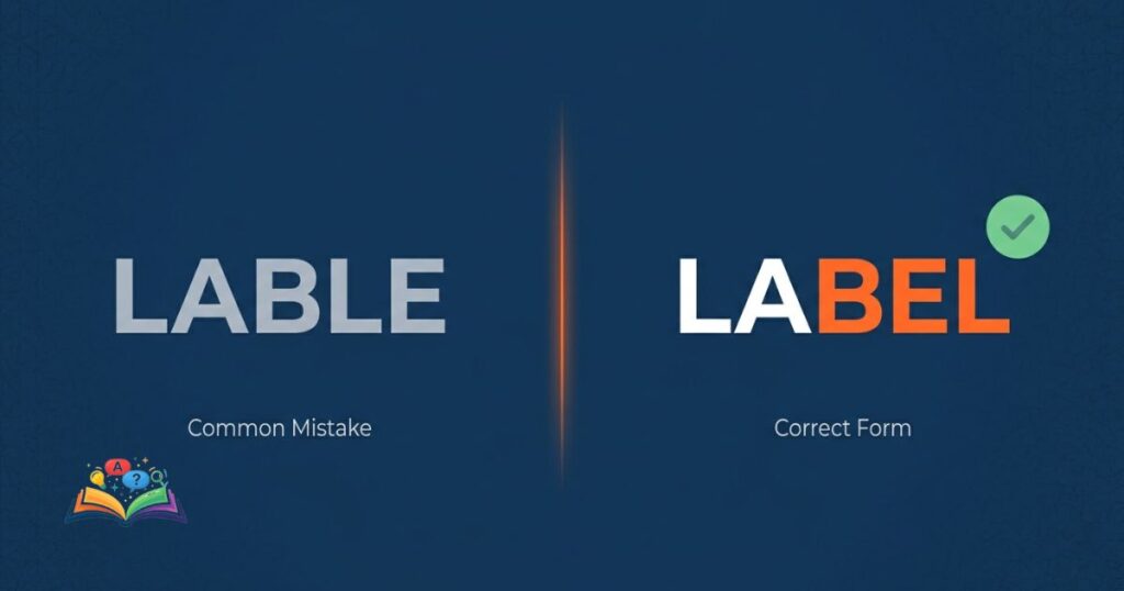 Correct spelling label highlighted versus incorrect lable in a clear comparison layout