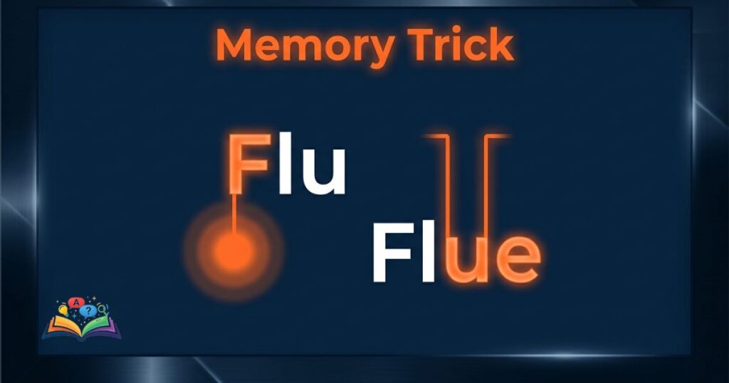 memory trick visual to remember difference between flue and flu using letter emphasis