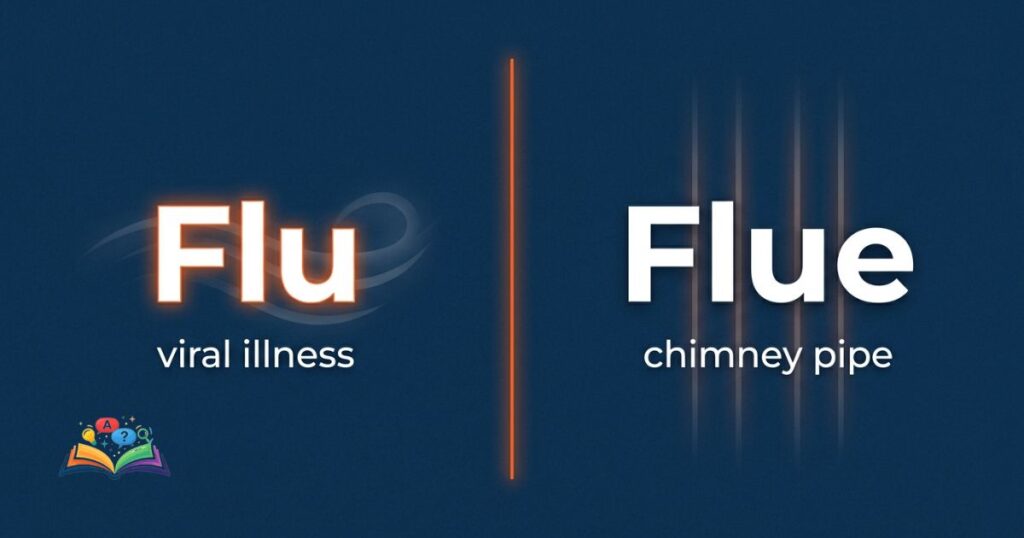 visual comparison of flue vs flu showing chimney pipe meaning and illness meaning