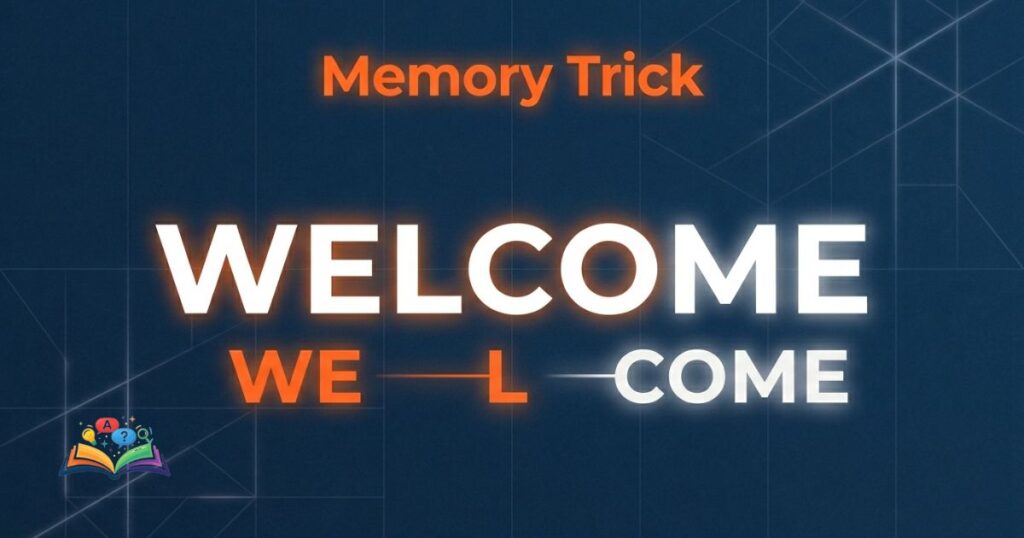 Memory trick visualization showing correct spelling welcome with highlighted letter pattern