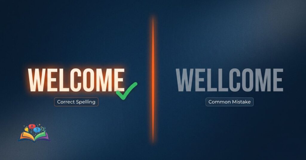 Side by side comparison of welcome vs wellcome showing correct spelling highlighted