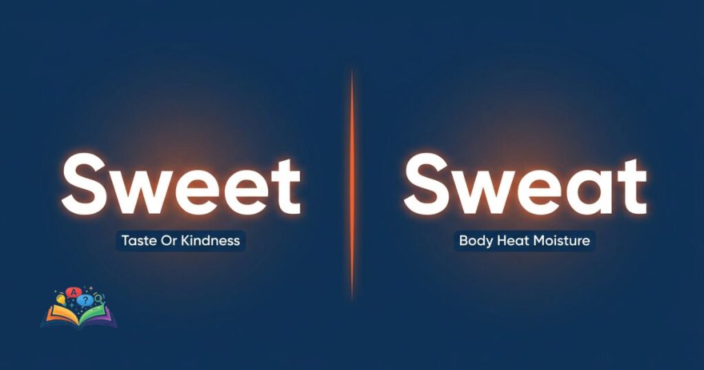 side by side comparison of sweet vs sweat meanings