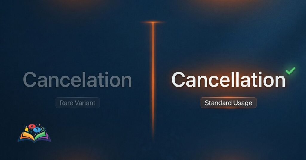 Split layout comparison of cancelation and cancellation with US and standard spelling emphasis