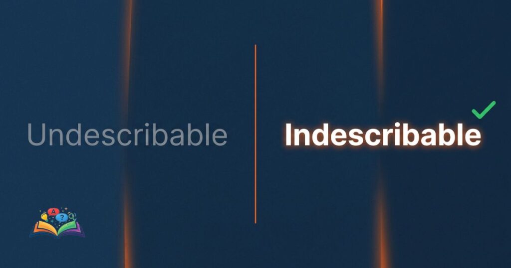 Side by side comparison of indescribable and undescribable showing correct spelling usage