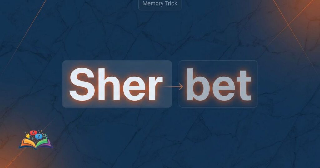 Memory trick visual for remembering correct spelling of sherbet
