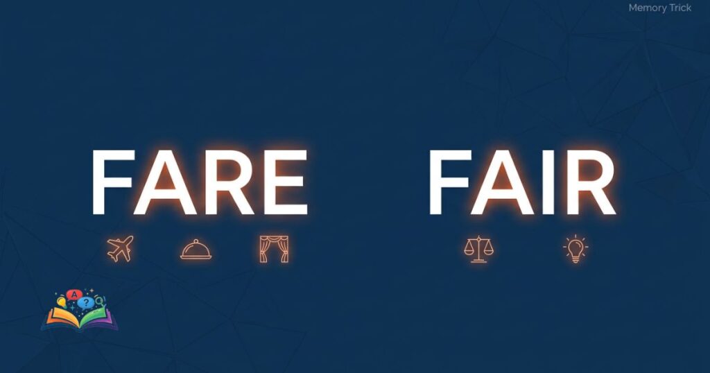 Visual memory trick showing difference between fare and fair using letter emphasis and spelling cues