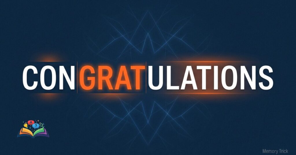 Visual memory trick showing how to remember correct spelling of congratulations