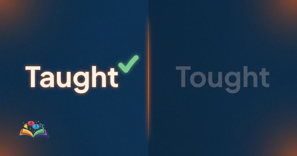comparison of taught vs tought spelling showing correct and incorrect usage