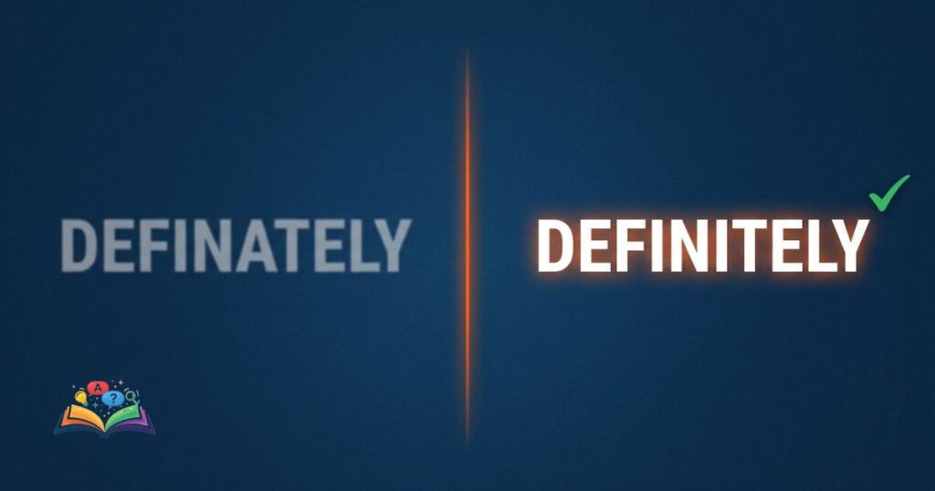 Side by side comparison of definately and definitely showing correct spelling emphasized