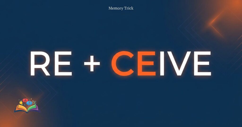 Visual memory trick showing correct spelling receive with highlighted letter pattern