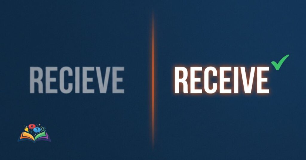 Side by side comparison of recieve incorrect spelling and receive correct spelling