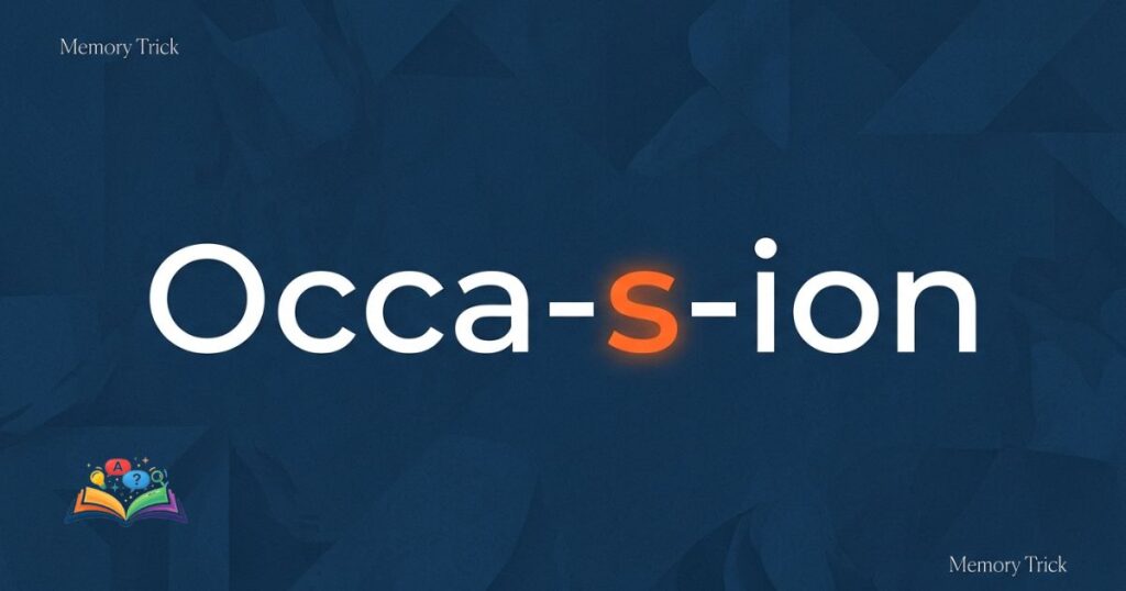 visual memory trick showing correct spelling of occasion with single S highlighted