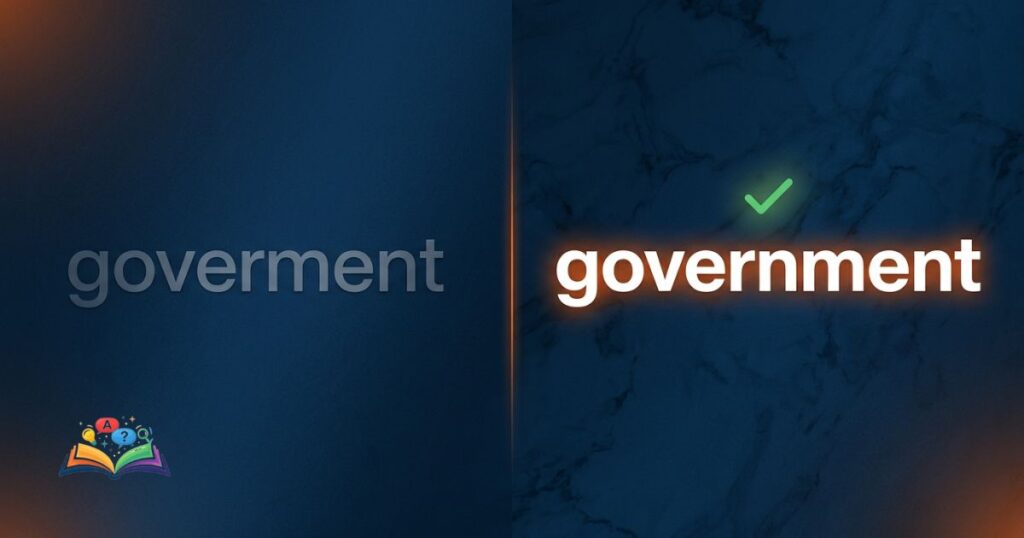 Split layout comparison between goverment and government with the correct spelling emphasized