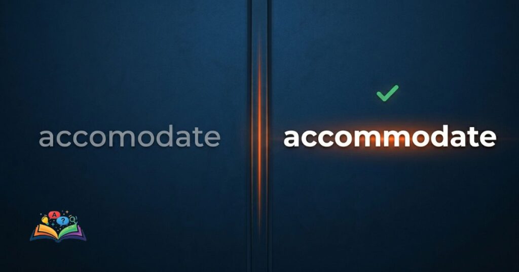 Split layout comparison of accomodate and accommodate with correct spelling highlighted