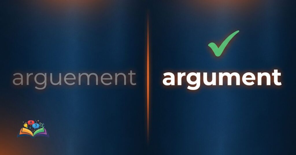 Split comparison image showing arguement as incorrect and argument as correct spelling