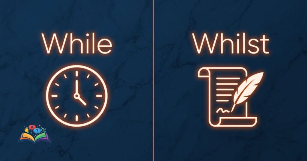 Contextual usage illustration for while and whilst with regional tone differences