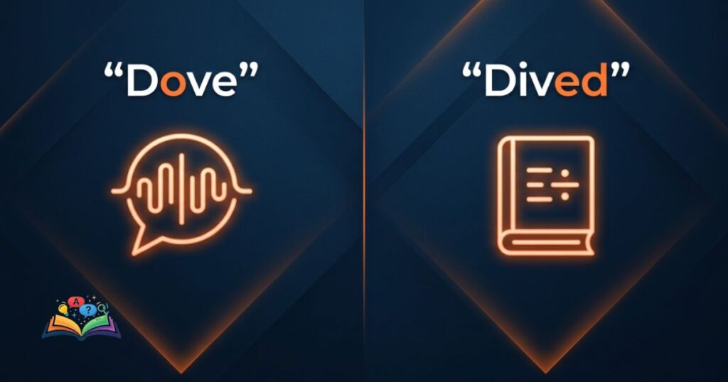 Contextual visual representation of dove and dived with regional English symbolism