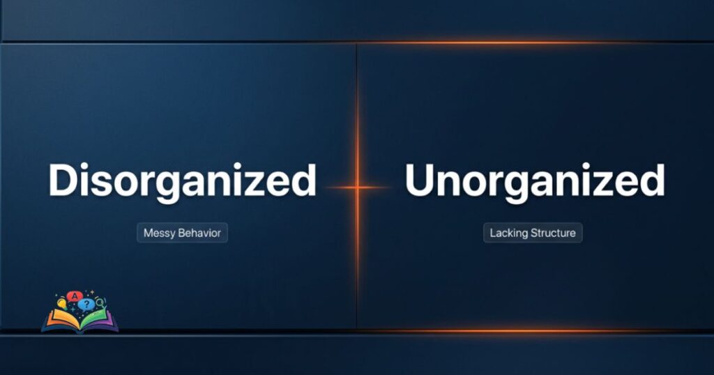 Split comparison image explaining disorganized and unorganized usage differences