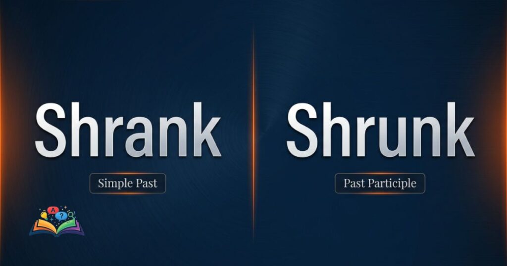 Split layout comparison image explaining shrank and shrunk usage differences in grammar