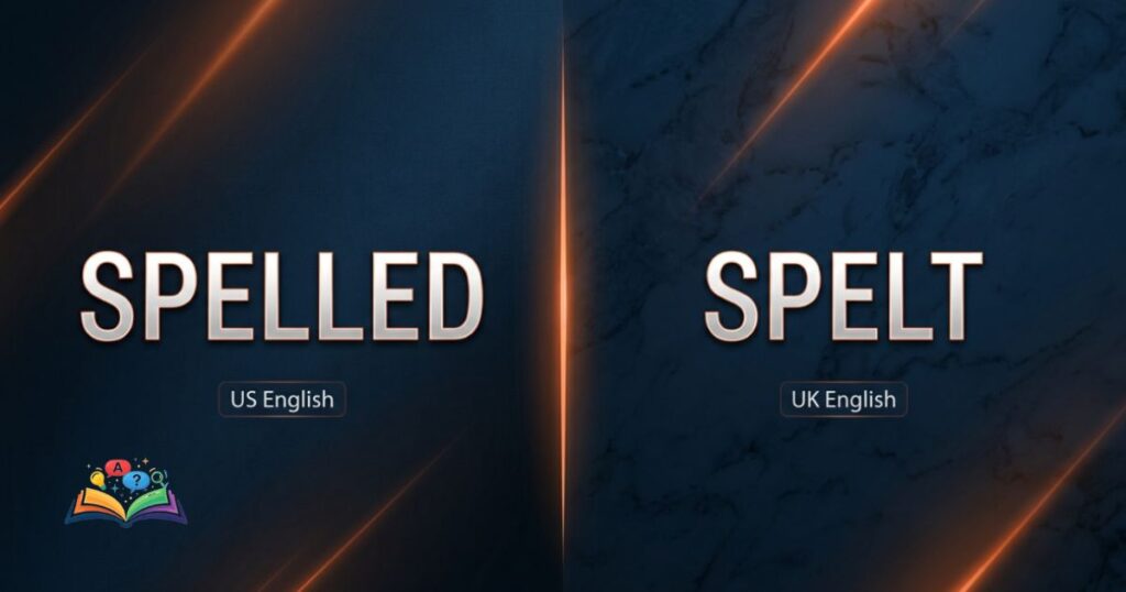 Split layout showing spelled and spelt with US English and UK English labels