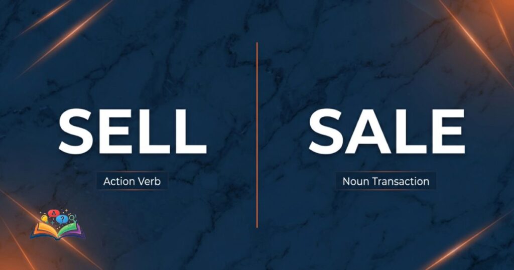 Side-by-side comparison showing the different meanings of sell and sale.