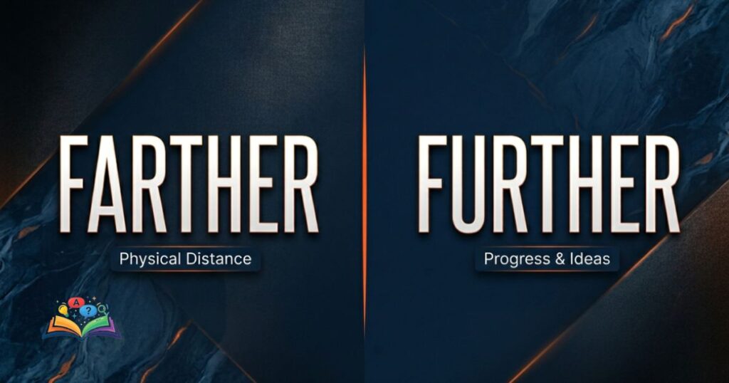 Side-by-side comparison of farther and further with their different usage contexts