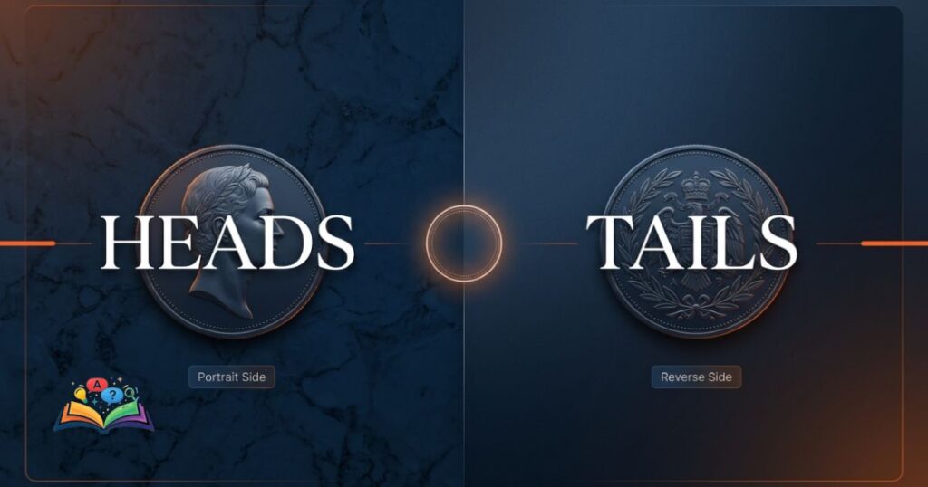 Split-screen comparison showing heads and tails as two equally valid coin toss outcomes