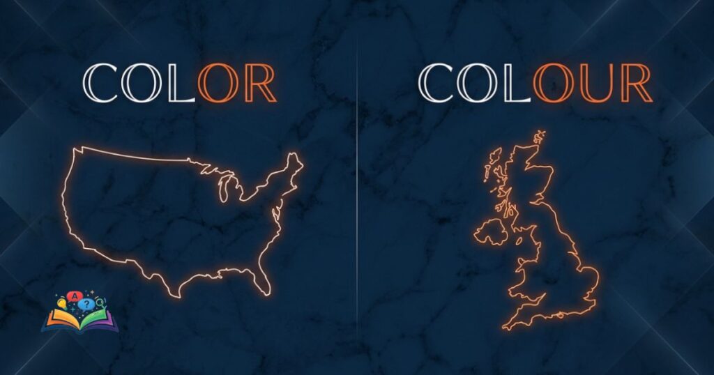Color or colour spelling comparison showing American and British English variations