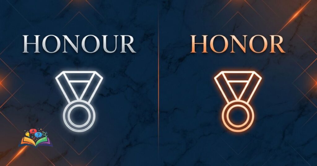 Visual representation of honour and honor as regional spelling variants with matching meaning