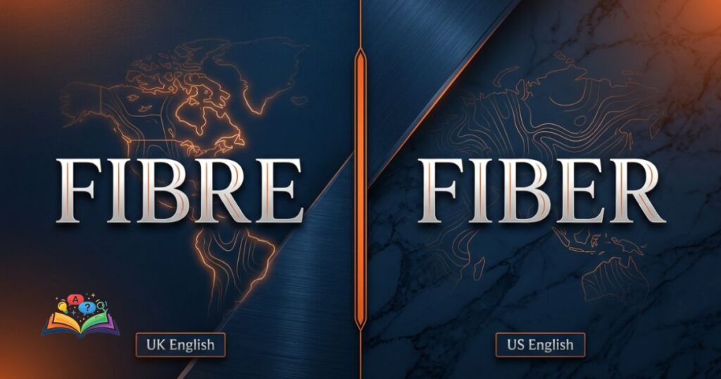 Side-by-side comparison of fibre and fiber with UK and US English labels