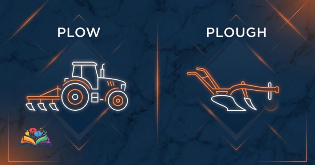 Plow or plough spelling comparison showing US and UK English variations