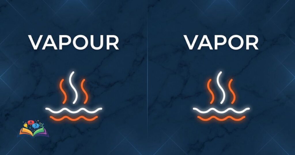 Visual representation of vapour and vapor as the same concept with regional spelling differences