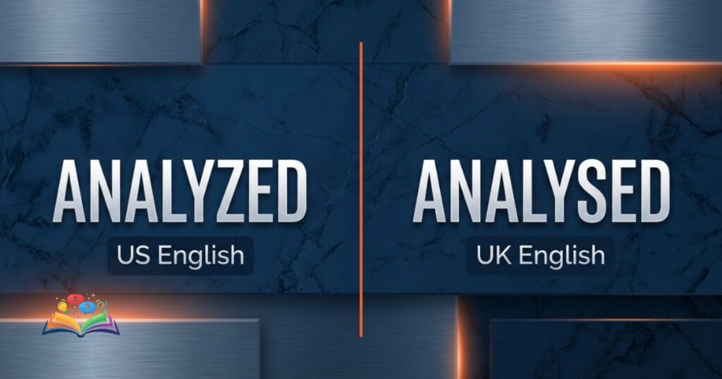Split comparison image showing analyzed for US English and analysed for UK English