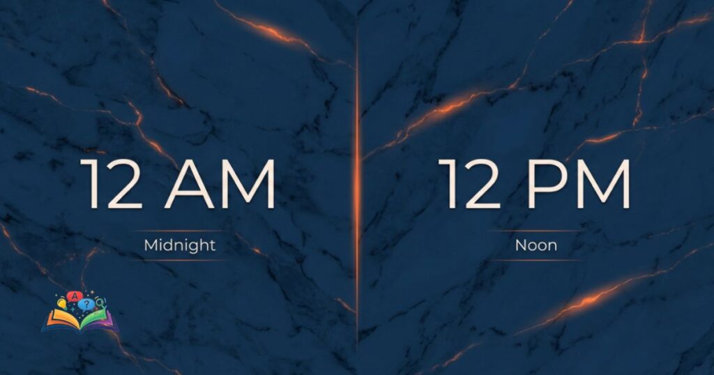 Symmetrical side-by-side comparison layout separating 12am and 12pm with clear usage labels.