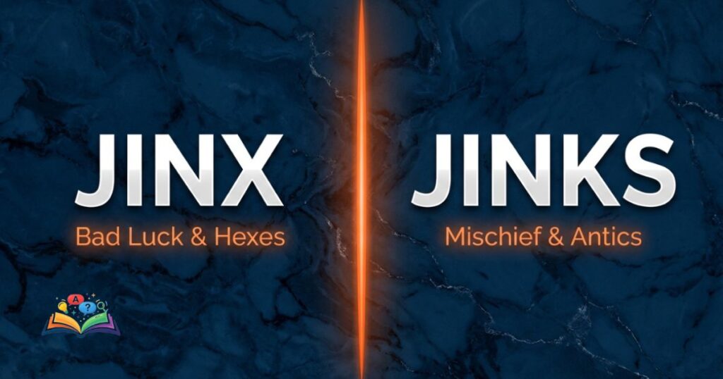 Side by side comparison layout explaining the different meanings of jinx and jinks