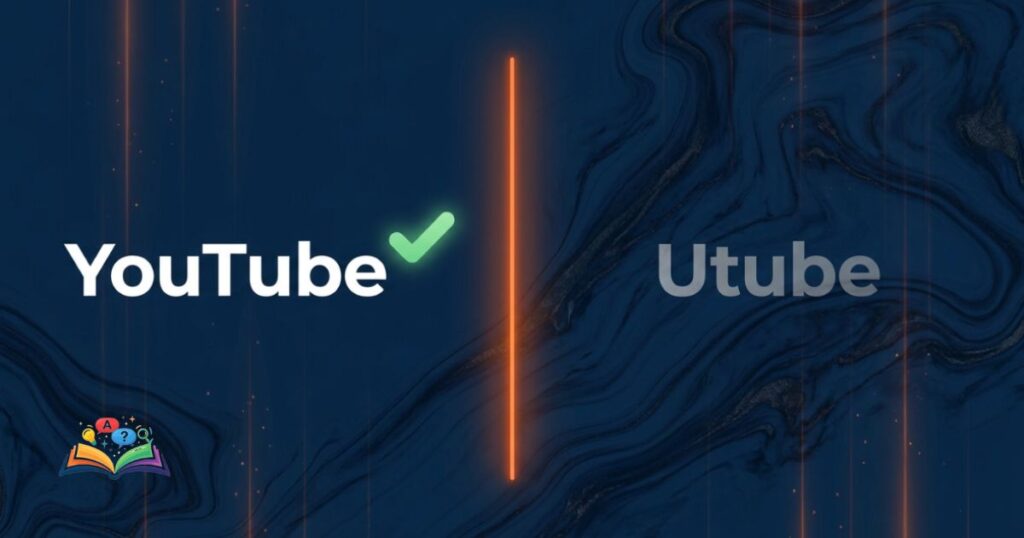 Side-by-side comparison illustrating YouTube as the correct official trademark and Utube as an incorrect phonetic spelling.