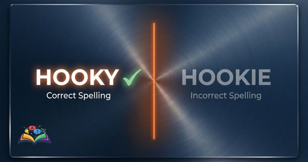 Side-by-side split screen comparison showing Hooky as the correct option and Hookie as the wrong spelling.