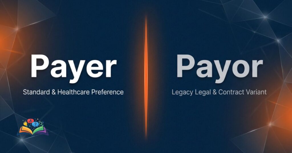 Split layout comparison graphic analyzing payer as standard English and payor as a legal variant