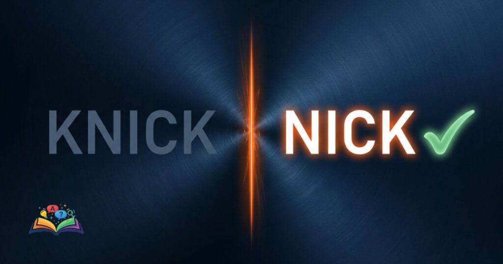 Comparison layout highlighting Nick as the correct spelling and dimming the incorrect spelling Knick.