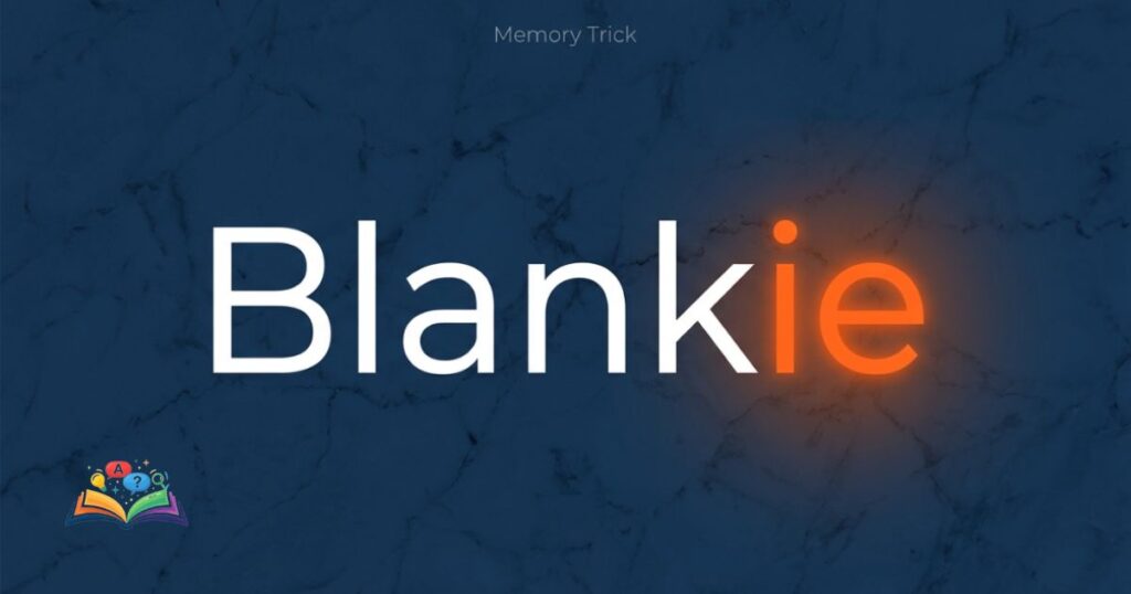 Visual memory trick highlighting the I E suffix in the word blankie