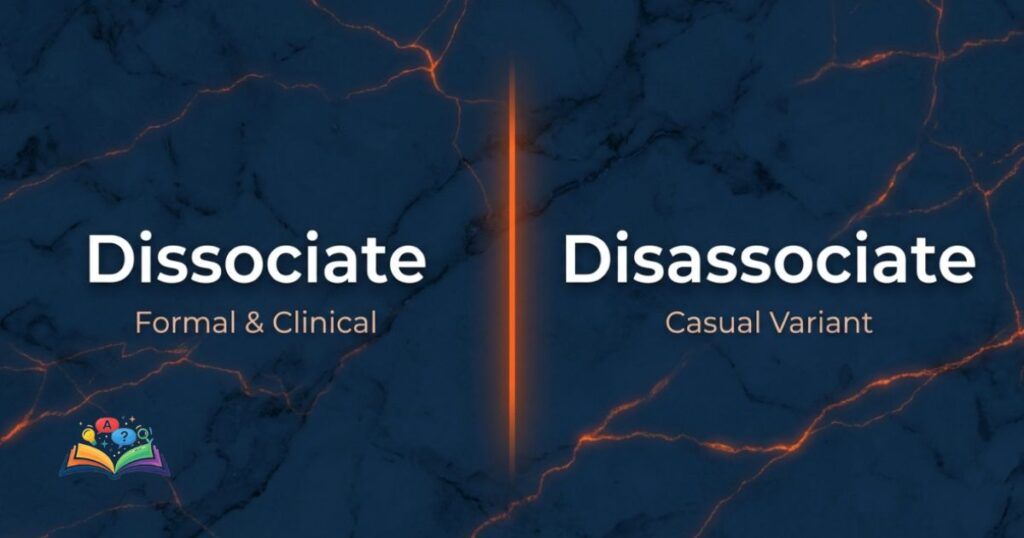 Comparison chart showing dissociate as formal and clinical, and disassociate as a casual variant.