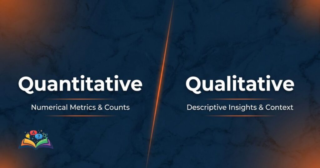 Side-by-side comparison layout showing the distinct functions of quantitative and qualitative data.