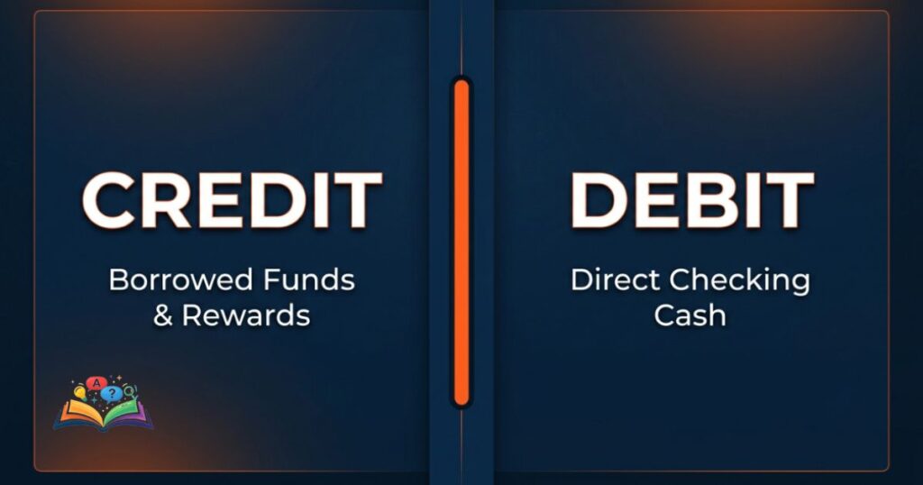 Comparison between credit and debit showing payment and accounting differences