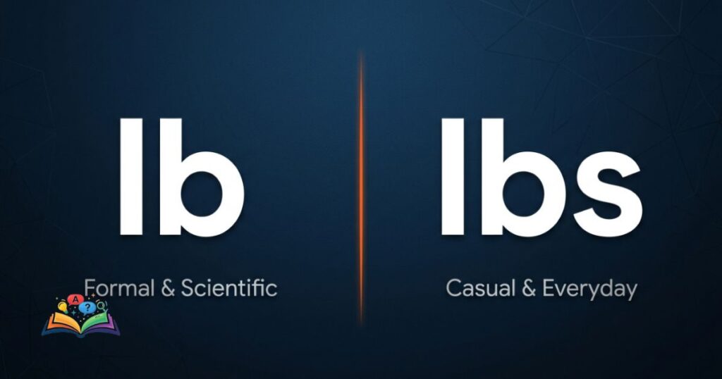 Split comparison graphic showing lb for formal writing and lbs for casual use
