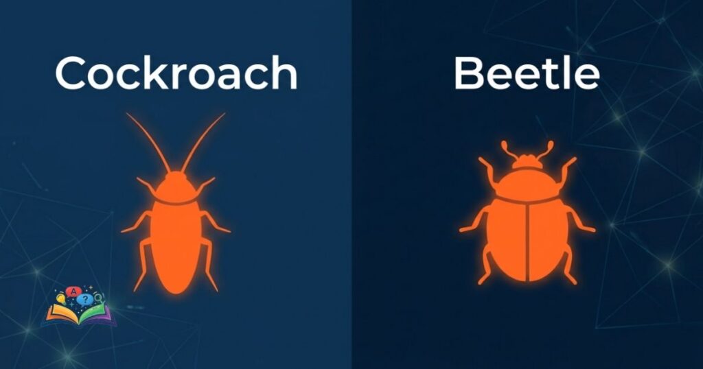Minimalist glowing silhouettes of a cockroach and a beetle comparing their body shapes