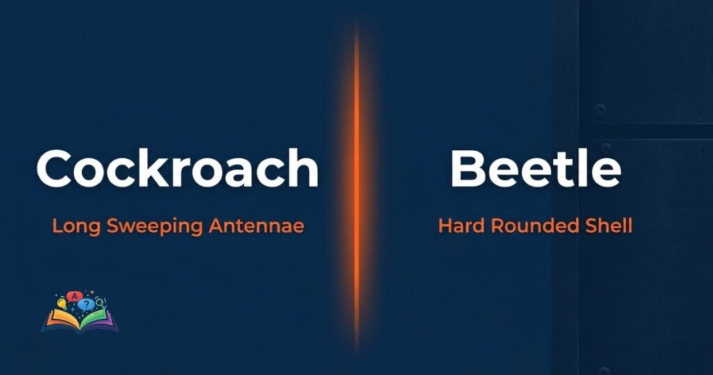 Side-by-side comparison showing the physical differences between a cockroach and a beetle